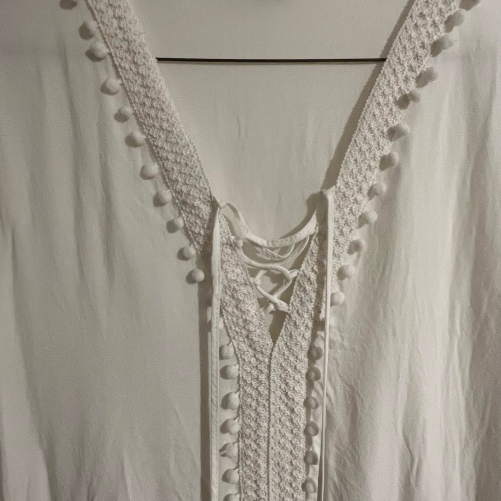 🕶️LULLA COLLECTION by BINDYA White Pom-pom Trimmed Beach Swim Kimono Cover Up - Picture 4 of 4